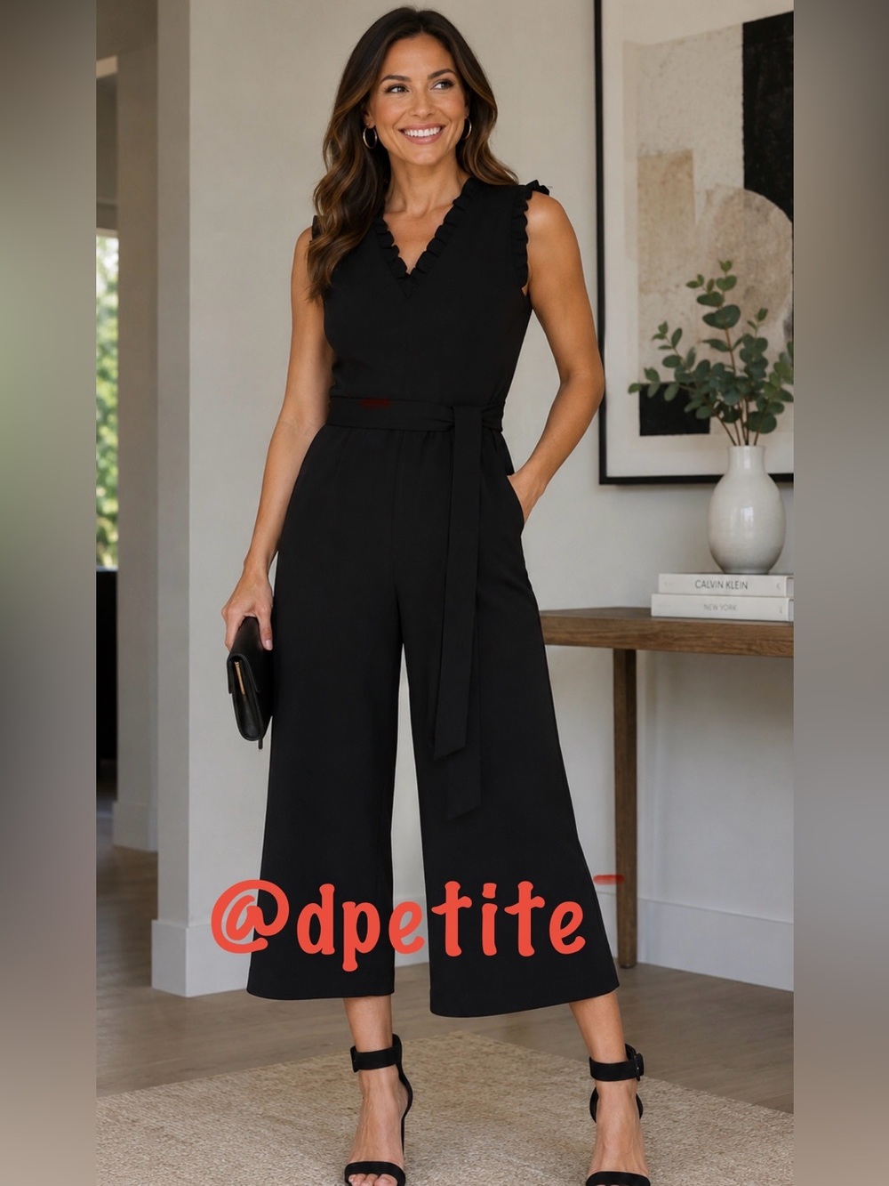 Sleeveless Black Wide-Leg Calvin Klein Jumpsuit with Belt